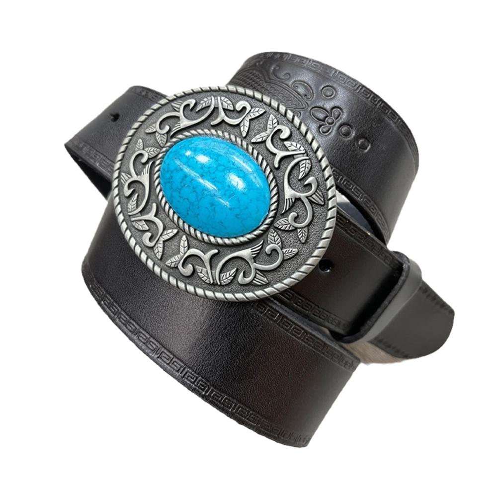 Einzigartiger Westlicher Echtleder Gürtel Cowboy-Stil mit Türkis-Verzierung für Damen und Herren. Passend zu Jeans und Country-Kleidern Breite 38mm Schwarz 125cm. Ein Must-Have