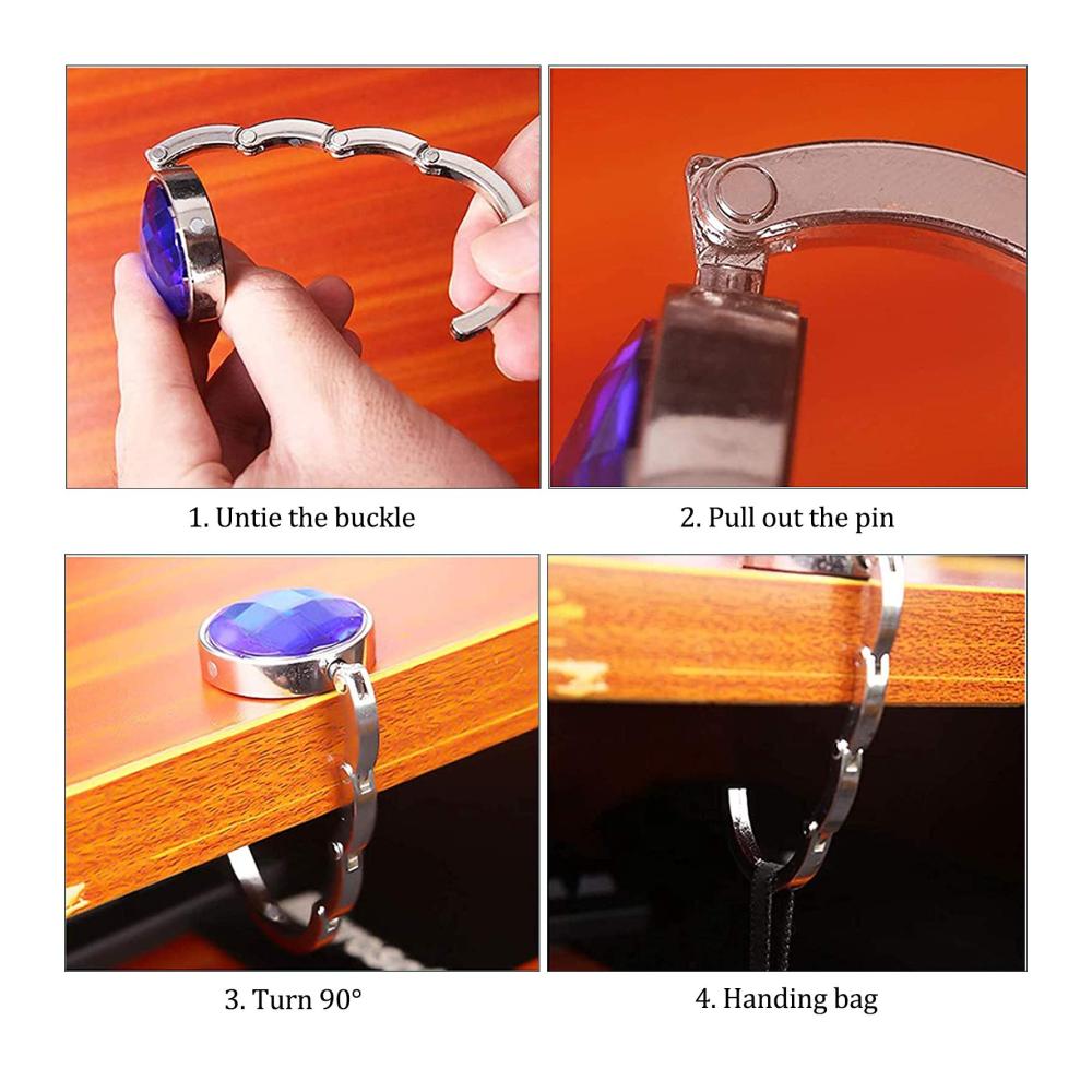 Erhalten Sie Ordnung und Stil mit unserem Foldable Handbag Hanger Holder Set. Praktisch platzsparend und elegant - 4 Stück für Ihr Büro oder unterwegs. Jetzt Ihre Handtaschen sicher aufbewahren