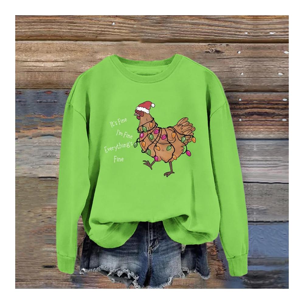 Bunte Weihnachtslichter Sweatshirt für Damen mit Hühnermotiv Alles ist fein Weihnachtsmütze inklusive! Holen Sie sich jetzt dieses bequeme Sweatshirt