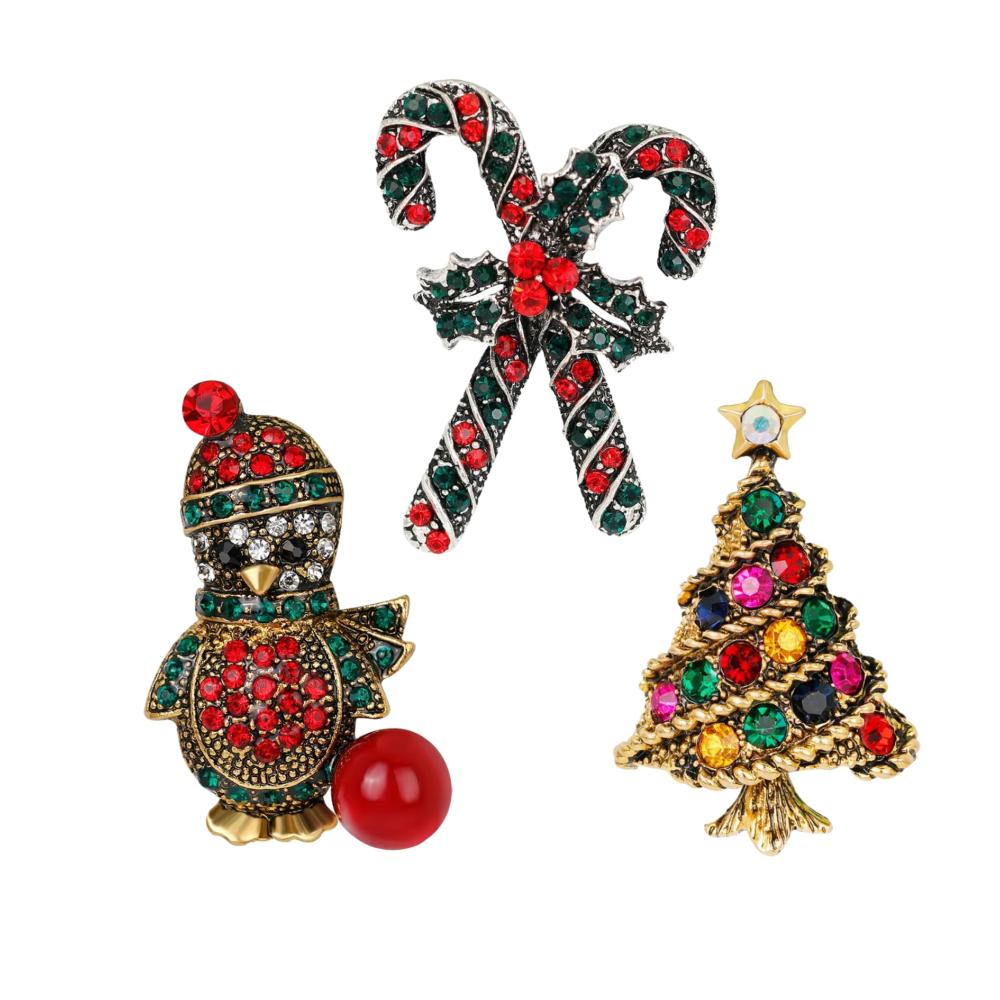 Einzigartige Weihnachtsbroschen & Anstecknadeln Set Strass-Weihnachtsbaum Weihnachtsmann & Emaille-Designs für Frauen. Perfekt für Jacken Revers & festliche Stoffe