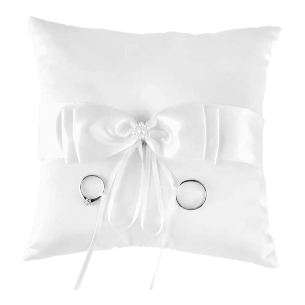 Verzaubern Sie Ihre Hochzeit mit diesem eleganten und romantischen Ringkissen - Weißes Taschenringkissen mit Doppelschleife perfekte Brautdekoration für den besonderen Tag