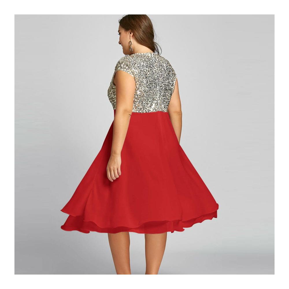 Elegantes Plus-Size-Kleid für Damen Ärmellos mit Reißverschluss Chiffon und Pailletten - Perfekt für Cocktailpartys und Abendveranstaltungen
