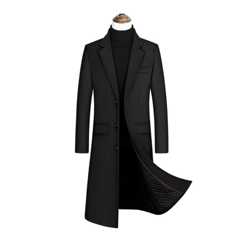 Herren Wintermantel aus Wolle langer Trenchcoat Business Casual dicke Jacke aus Wollmaterial mit Windschutz
