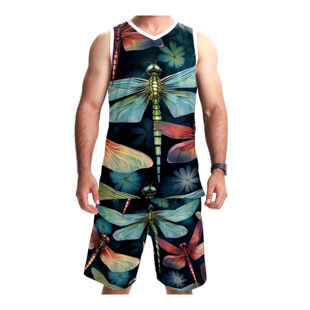 Bunte Libelle Hochwertige Herren-Basketballtrikots mit Taschen in 5XL für Teamuniformen und sportliche Vielseitigkeit