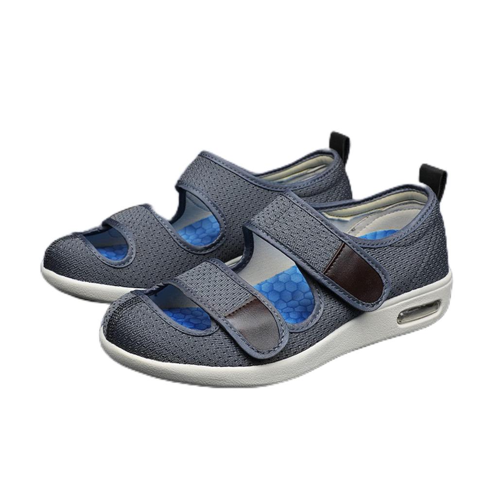 Orthopädische Walkingschuhe für Damen | Bequeme Klettverschluss-Sneaker für geschwollene Füße | Leicht & atmungsaktiv | Verstellbare Passform | Grau | Größe 43