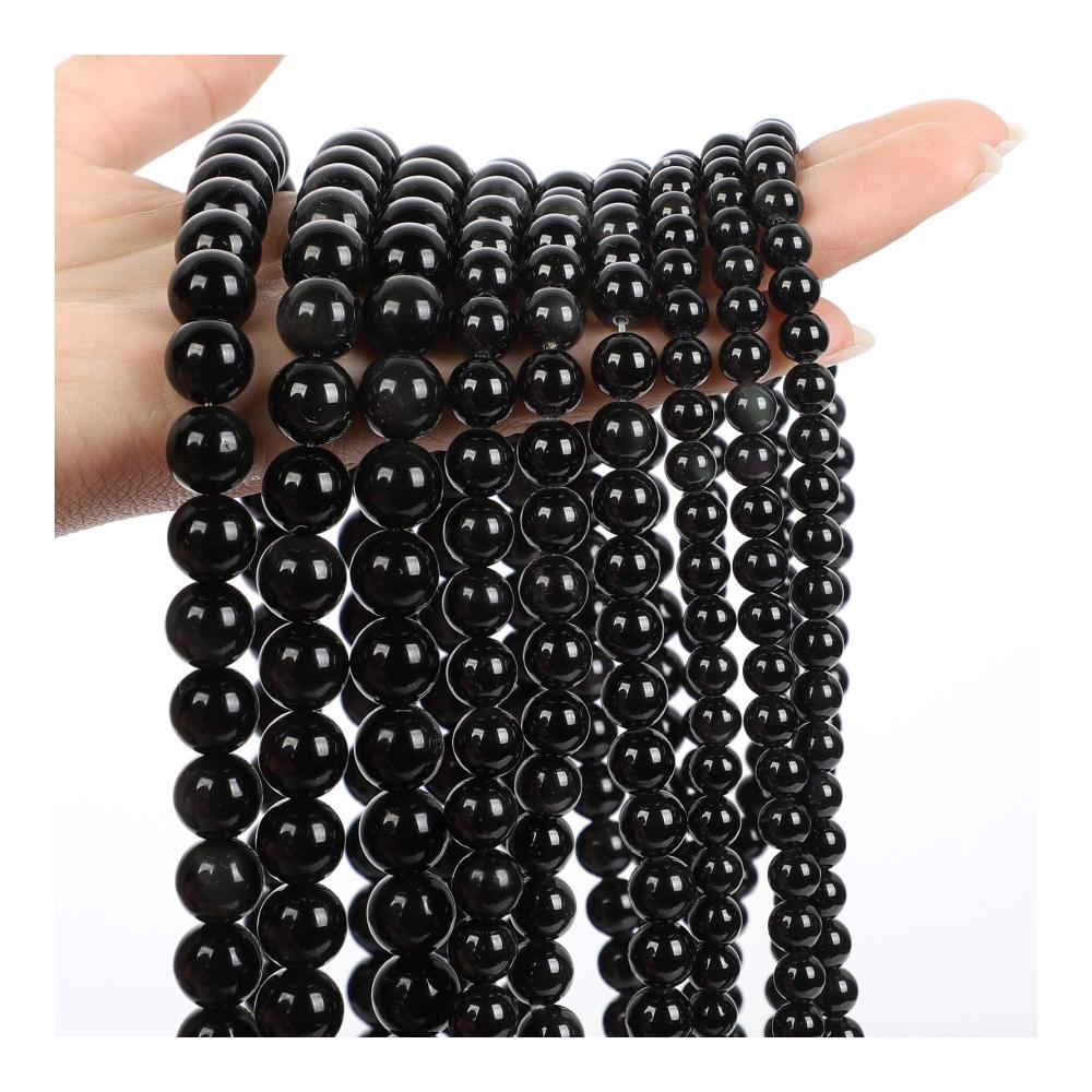 Natürliche schwarze Steinperlen für Schmuckherstellung und DIY Obsidian Lava Labradorit Achate und Hämatit in 38/45/62/90 Stück*****