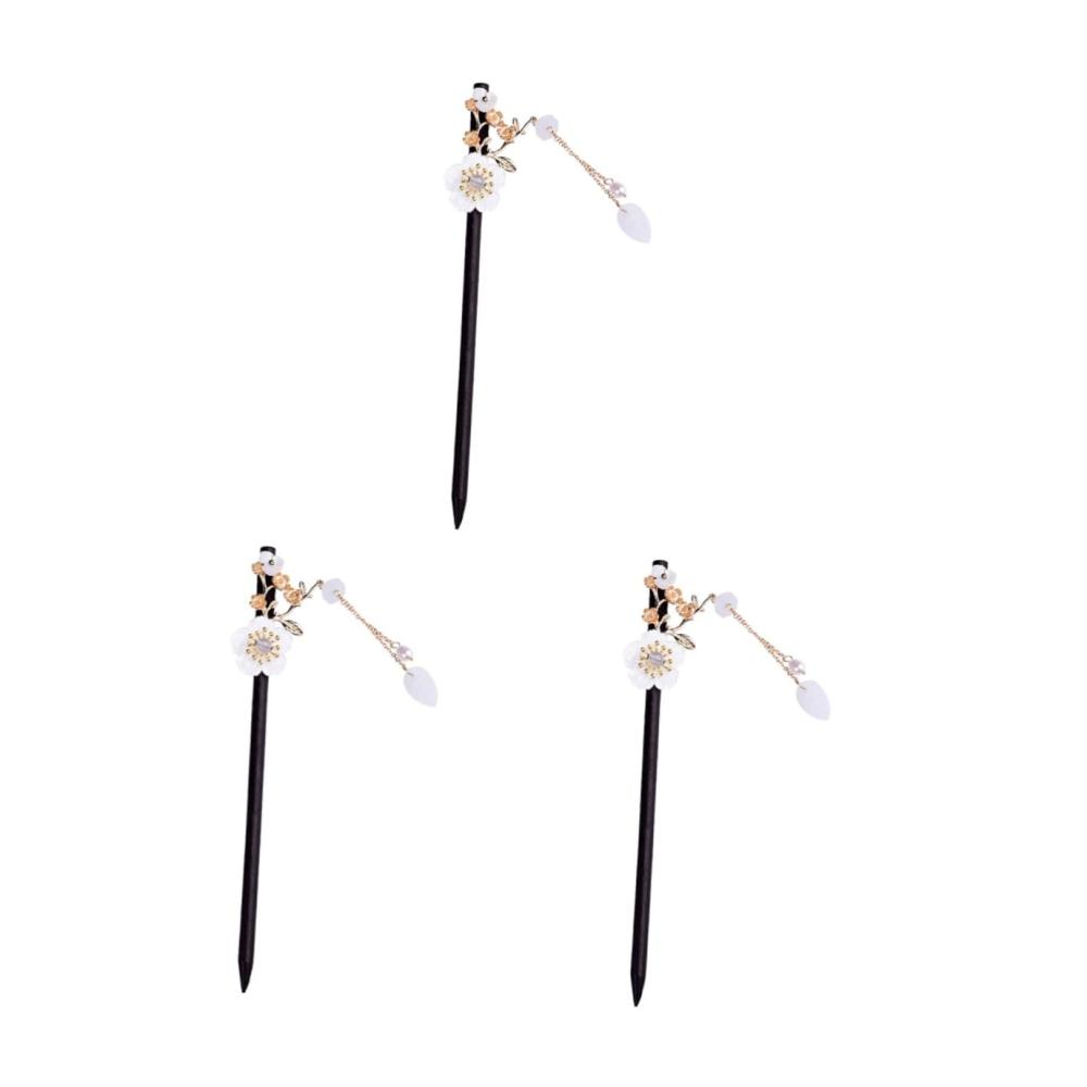 Entdecke den Vintage-Chic 3er Set Haarnadeln aus Metall für Damen - Retro-Blumenmuster Stäbchen aus Legierung und Holz - Ideales Haarschmuck-Accessoire für jede Frau