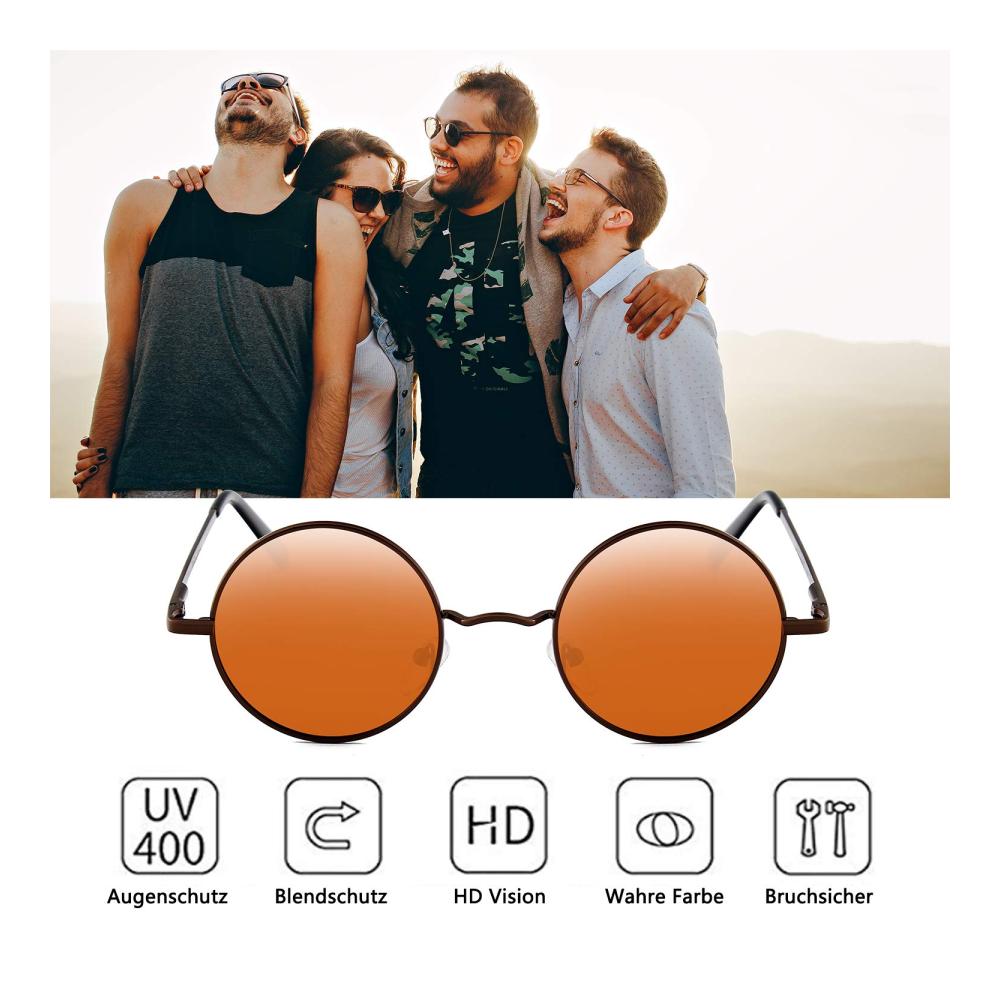 Edle Polarisierte Sonnenbrille mit runden Gläsern für Herren und Damen – Retro-Vintage-Design mit verspiegelten Gläsern