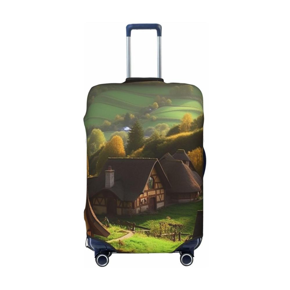 Schützen Sie Ihren Koffer stilvoll! Elastische Kofferabdeckung im schönen Dorf-Design für 457-813 cm große Gepäckstücke. Modisch und passgenau für XL-Koffer. Schwarz