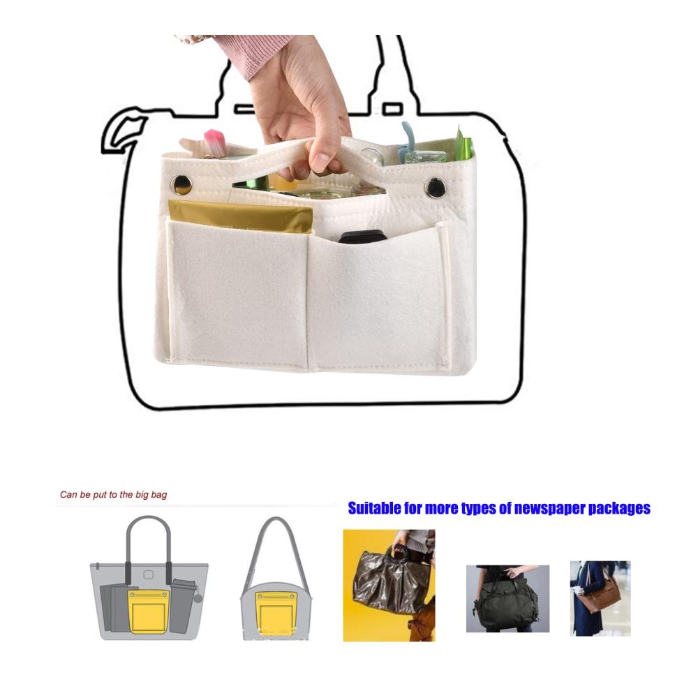 Filz-Taschenorganizer für Handtaschen und Kosmetiktaschen mit mehreren Fächern für Geldbeutel Make-up Aufbewahrungstasche in Tasche Innenbeutel