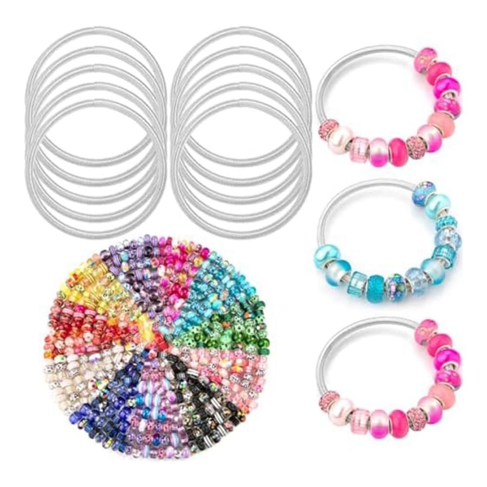 Exquisite Bastelarbeiten 20 elastische Charm-Armbänder + 220 bunte Metallabstandshalter mit großem Loch für kreative Projekte mit Perlen