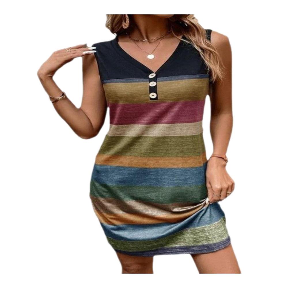 Entzückender Damenrock Sommerlicher Vintage-Y2K-Rock mit V-Ausschnitt Streifen und Druckknöpfen - Perfekt für lässige Streewear und modische Strandtage