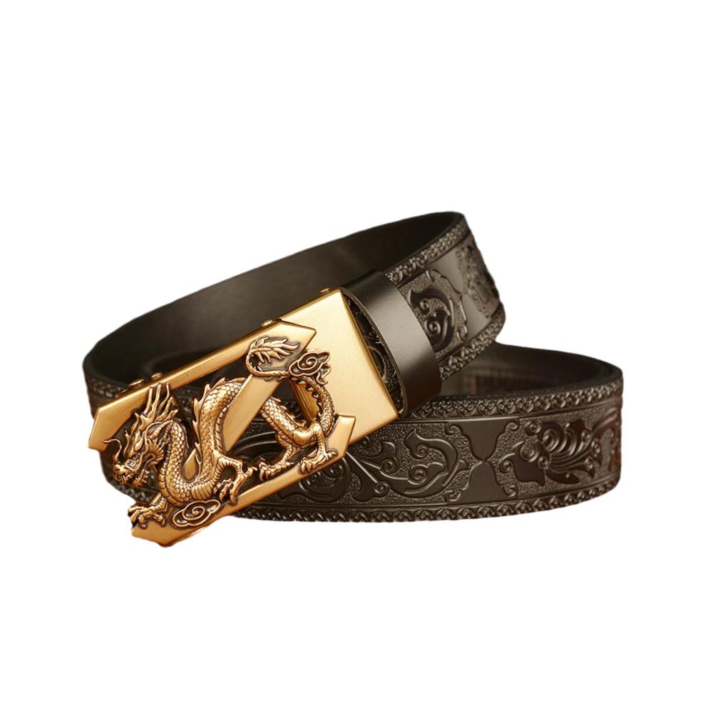 Erhabener 3D-Drachengürtel Luxuriöser Ratschengürtel für Männer mit abnehmbarer Schnalle. 35 mm Echtleder mit Blumengravur. Ein Hauch von Stil