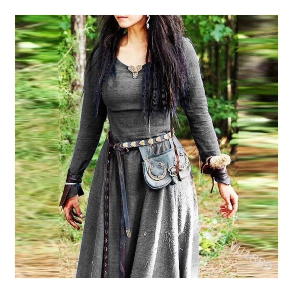 Mittelalterlicher Damenrock langärmeliges Maxi-Kleid Damen-Fee Elfen-Kleid Renaissance keltisch Wikinger Gothic Rock Sari Röcke Vintage Kleid - Blau S