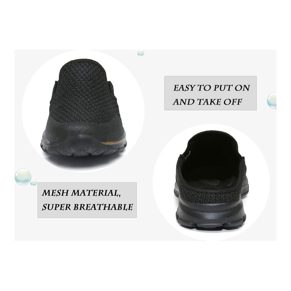 Damen & Herren Hausschuhe Atmungsaktive Clogs & Pantoletten mit rutschfester Sohle | Unisex Schwarz | Freizeit Garten & Alltag