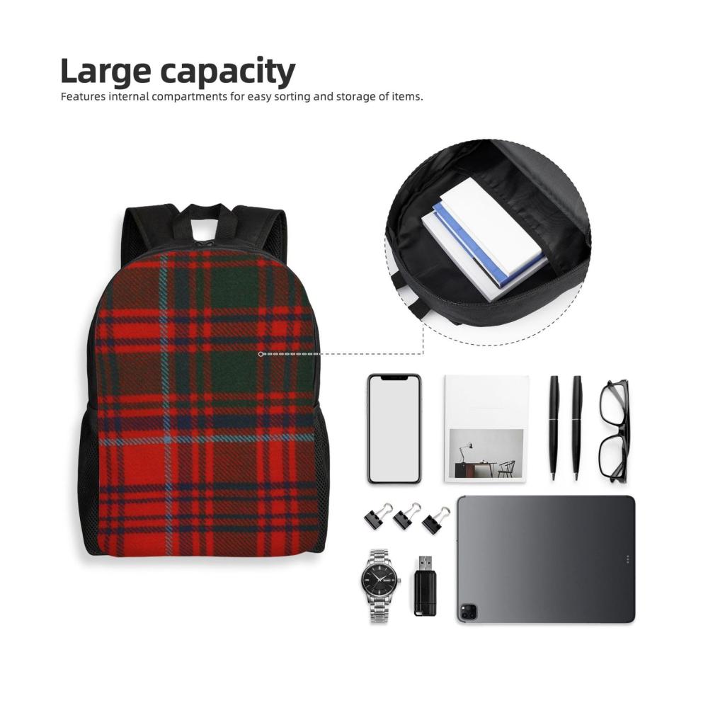 Entdecke den perfekten Begleiter für deine Abenteuer Leichter Tagesrucksack in Rot-Grün Karo für Schule Reisen Wandern und Camping! Praktisch und stylisch