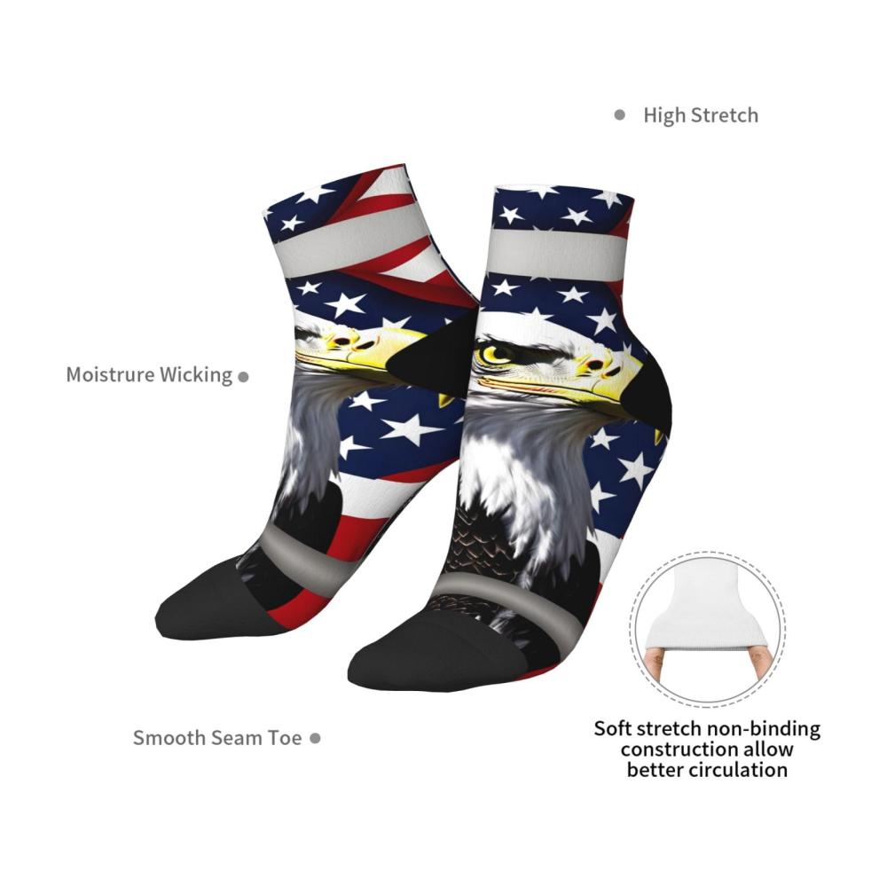Knöchelsocken in Weißkopfseeadler-Flaggenmuster – Bequeme Socken mit amerikanischen Motiven für Erwachsene – Passend für Männer und Frauen – Einheitsgröße