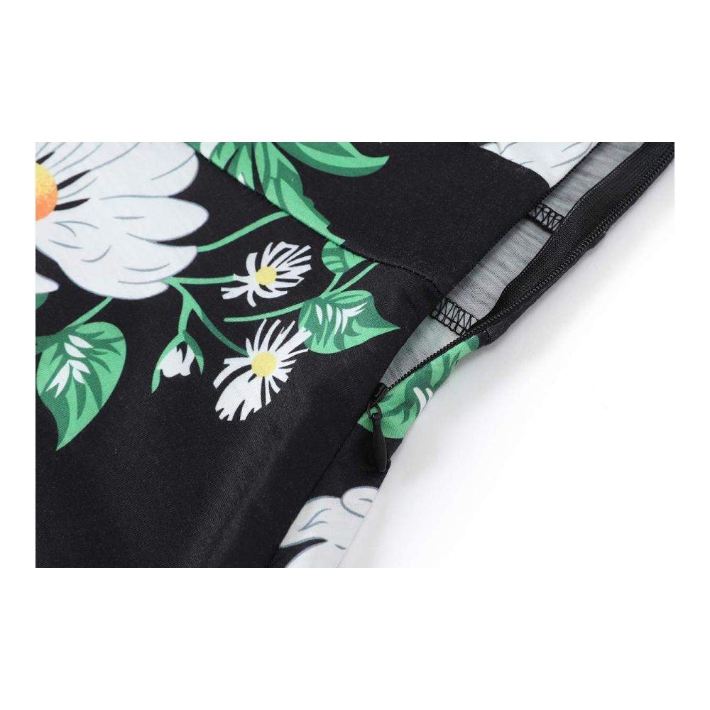 Damen Freizeitkleid mit V-Ausschnitt und kleinem Gänseblümchen-Print kurzärmelig A-Linien-Rock