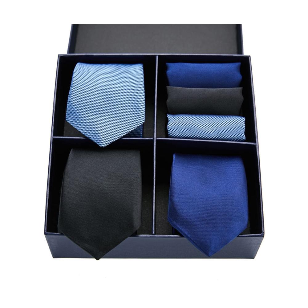 Elegante Jacquard-Krawatte & Accessoires-Geschenkbox Karierte Goldakzente mit Einstecktuch Manschettenknöpfen – Perfekt für stilvolle Looks! (Farbe GL-25