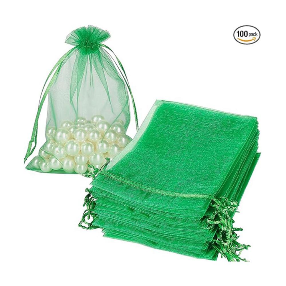 100 Perlengarnbeutel aus Organza grün 13 x 18 cm mit Kordelzug und hochwertiger Verarbeitung