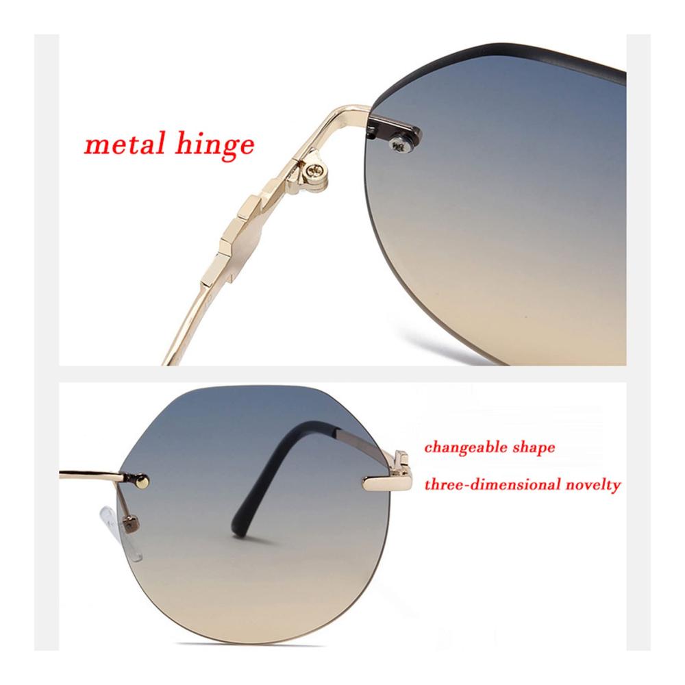 Entdecke den Stil Randlose zweifarbige Sonnenbrille mit polygonalen Kanten für Damen - Einzigartiger Farbverlauf für ultimativen Sonnenschutz