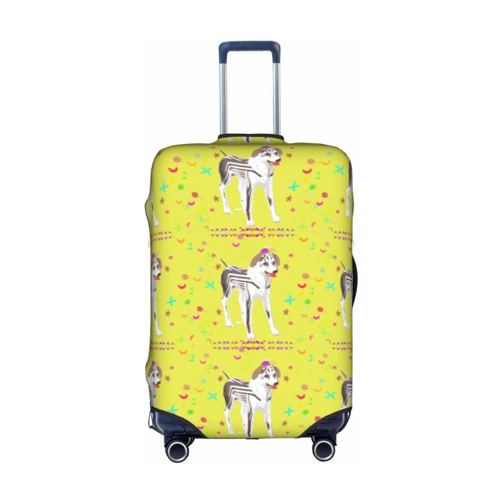 Niedliche Hundemuster Kofferabdeckung aus Grau und Weiß - Personalisierte Reisegepäckhülle für 18-32 Zoll Koffer - Verdickte verschleißfeste Schutzhülle für Reisen