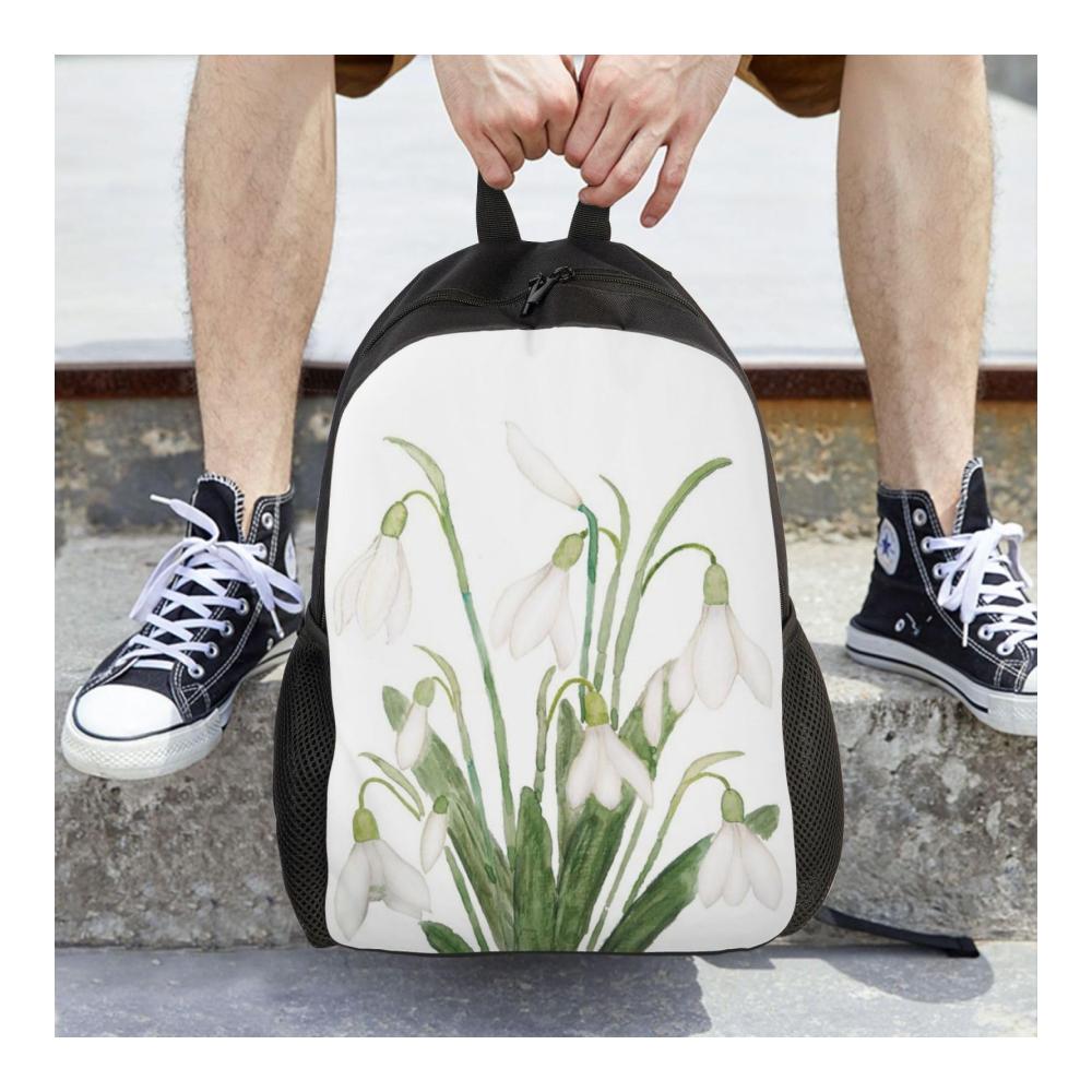 Entdecke den perfekten Begleiter für deine Abenteuer mit unserem leichten Tagesrucksack! Ideal für Schule Wandern Reisen und Camping. Unisex-Design mit weißen Schneeglöckchen-Blumen