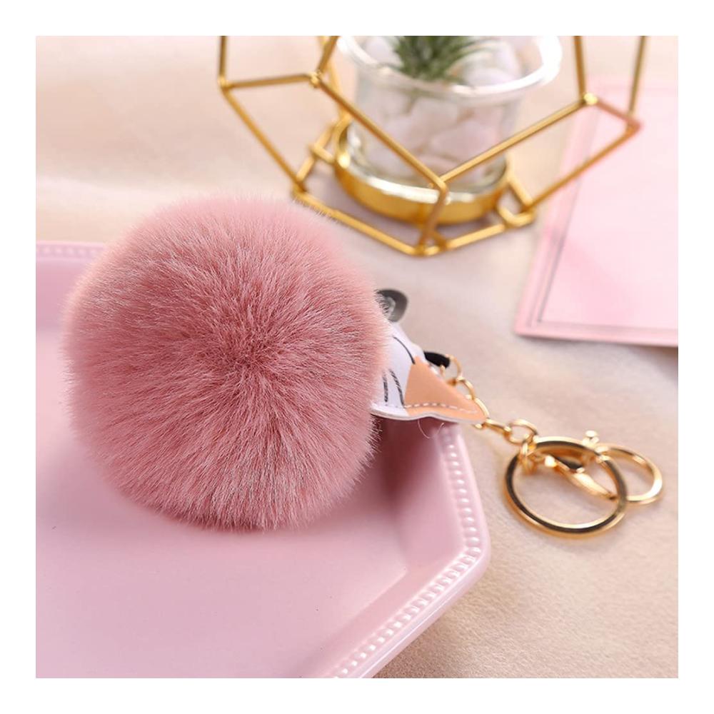 Damen Schlüsselanhänger Schöner Pom-pom Anhänger aus PU-Leder mit Katzenmotiv - Perfekte Deko für Frauen und Mädchen - Stilvoller Taschenaccessoire Charme
