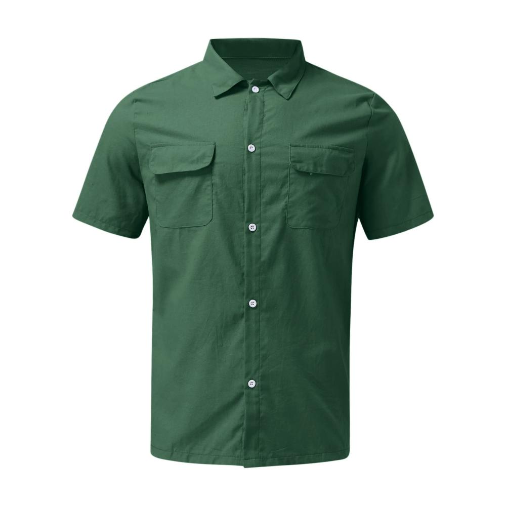 Poloshirt Herren Kurzarm Leinen Button Down Sommerhemden Gestreift Regular Fit Freizeit Casual Hemd Retro Urlaubshemd Strandhemd Einfarbig Bügelleicht Atmungsaktiv Weich