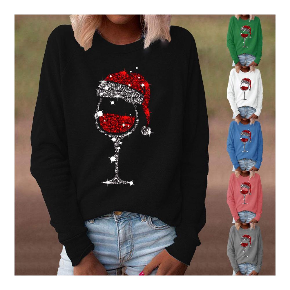 Damen Weihnachten Pullover Sweatshirt Cartoon Druck Rundhals Langarm mit Tasche Hoodie Mädchen Tops 1-White XXXXL