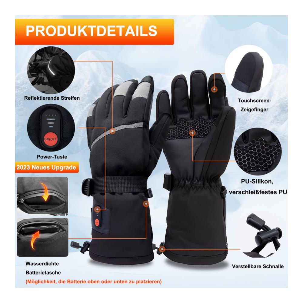 Ultimative Beheizbare Handschuhe Extra Wärme 3 Temperaturstufen Wiederaufladbar. Perfekt für Winteraktivitäten wie Wandern Motorradfahren & Skifahren