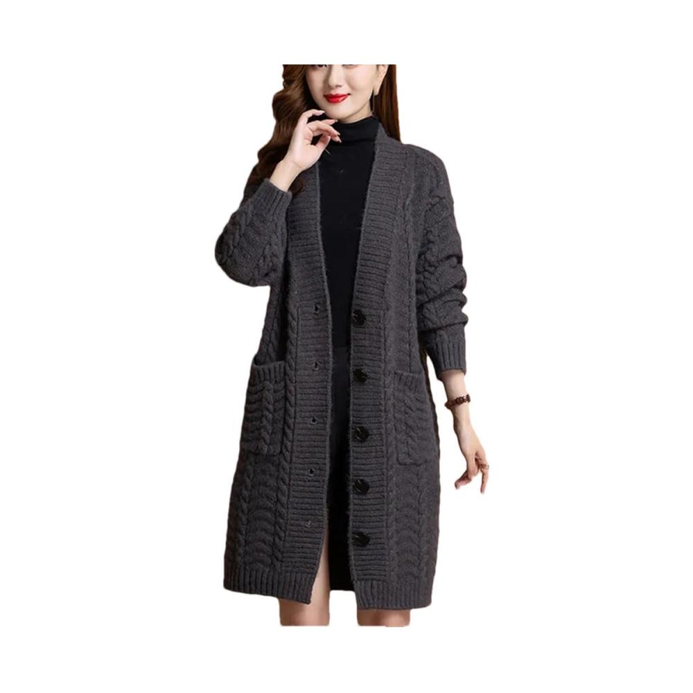 Damen Lockerer Grobstrick Offener Strickmantel mittellang Übergangsjacke Strickpullover Pullovermantel Damenpullover Warme Winterstrickjacke Strickcardigan Herbstmantel Strickpulli