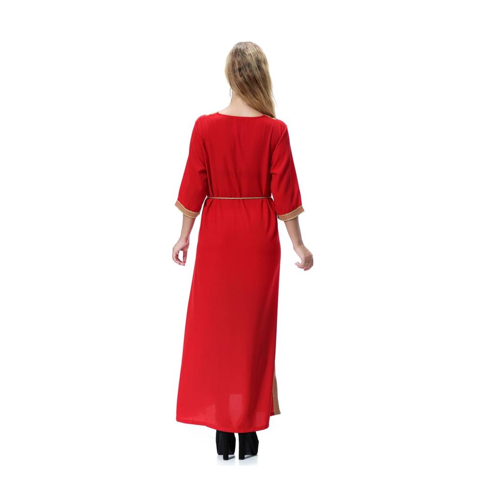 Bademantel Damen Midi mit Ornamentstickerei & Gürtel rot mittellang