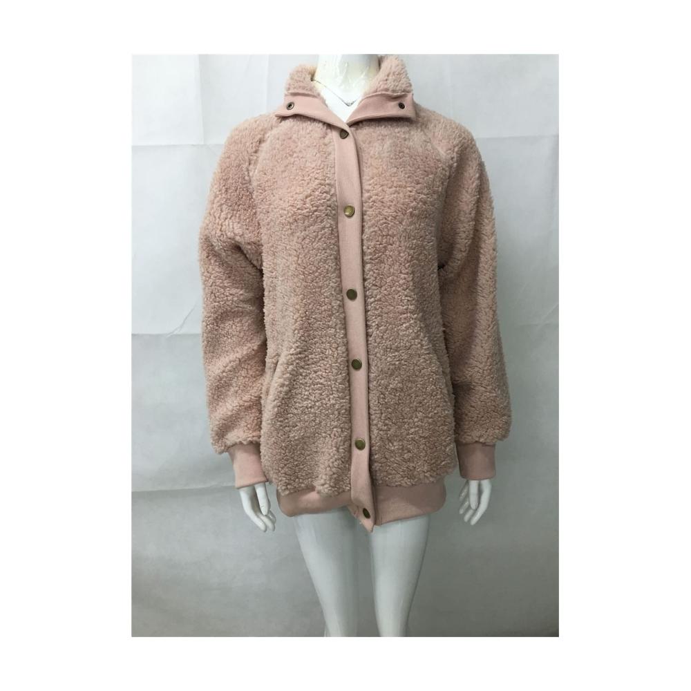 Damen Winter Plüschjacke mit Knopf lange Ärmel Outerwear 2021 Einfarbige warme Sherpajacke extra gefüttert und bequem (Farbe F Größe L