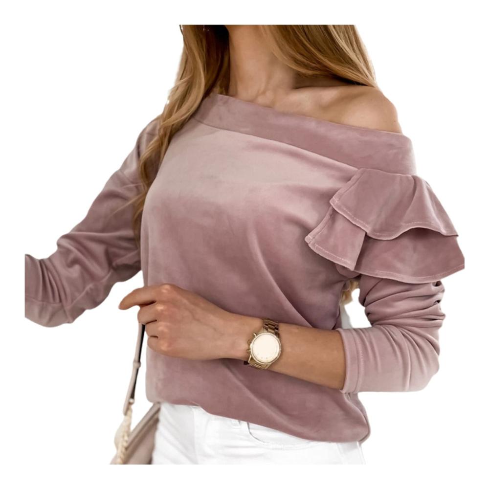 Damen Tanktop mit Volant-Rand und schrägen Schultern schlichter Samt vielseitig einsetzbar für den Frühling und den täglichen Gebrauch in Orange Größe M