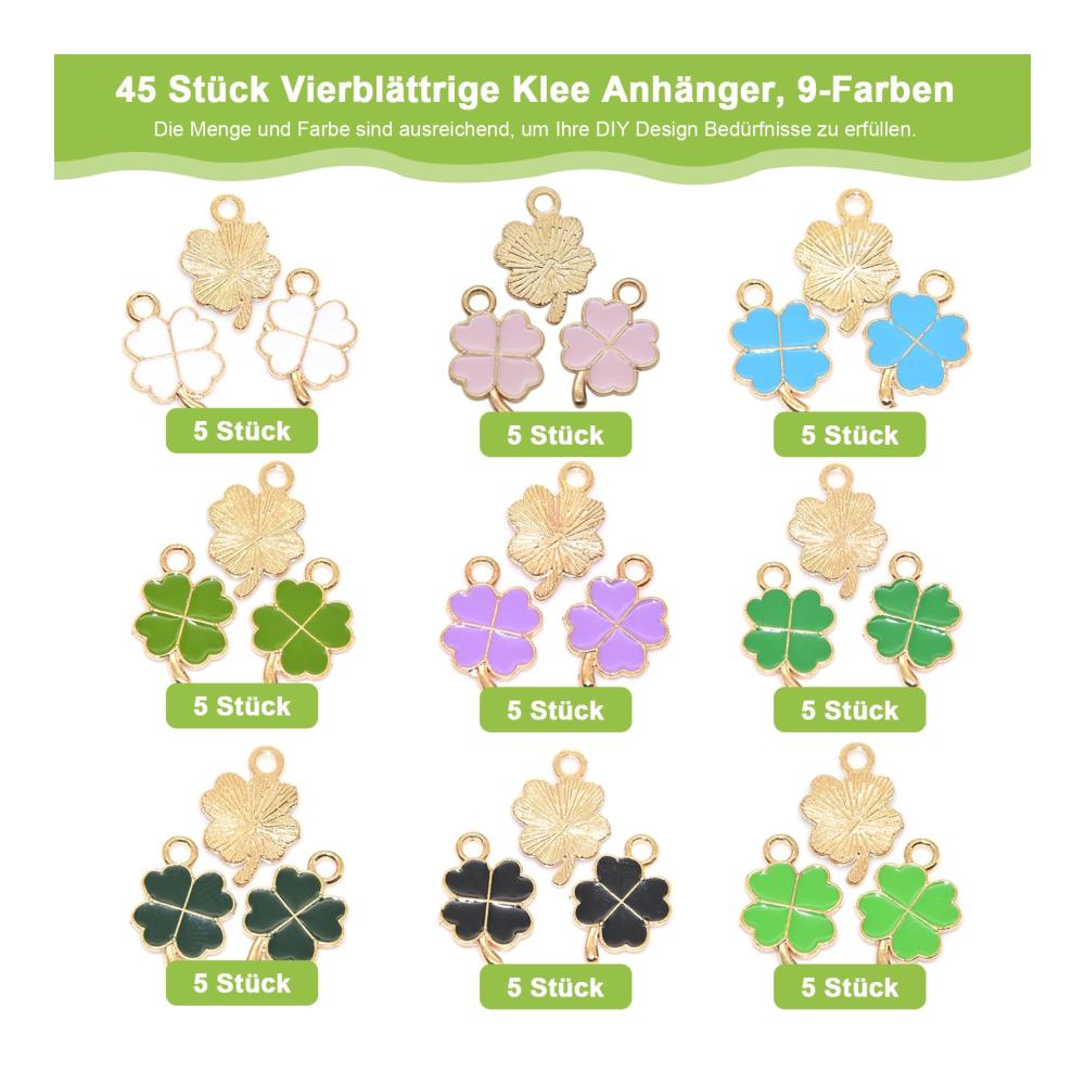 Glückbringende Vierblättrige Kleeblatt Anhänger 48 Stück Metall Halsketten Schmuck Zubehör für Basteln Ornamente und Autoschlüssel