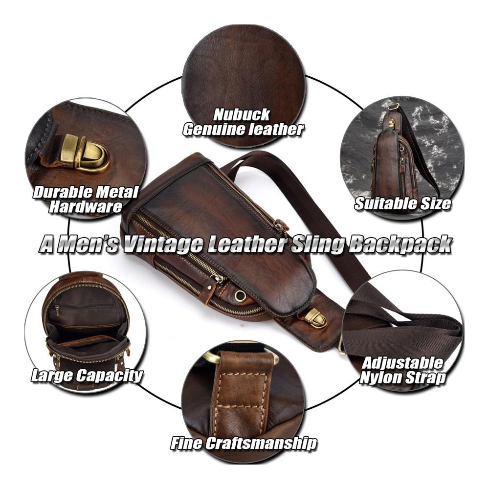 Stilvoller Vintage Leder Schultertasche für Männer - Praktischer Mehrzweck Herren Brusttasche - Idealer Reisebegleiter als Schulter-Rucksack für Tablets bis 97 Zoll
