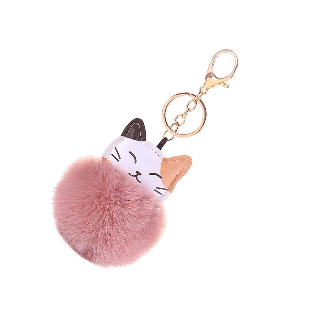 Damen Schlüsselanhänger Schöner Pom-pom Anhänger aus PU-Leder mit Katzenmotiv - Perfekte Deko für Frauen und Mädchen - Stilvoller Taschenaccessoire Charme
