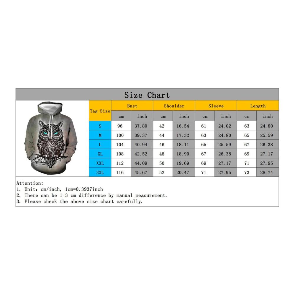 3D Eule Unisex Herren Hoodie Neuheit Print - Kapuzenpulli Langarm Sweatshirt