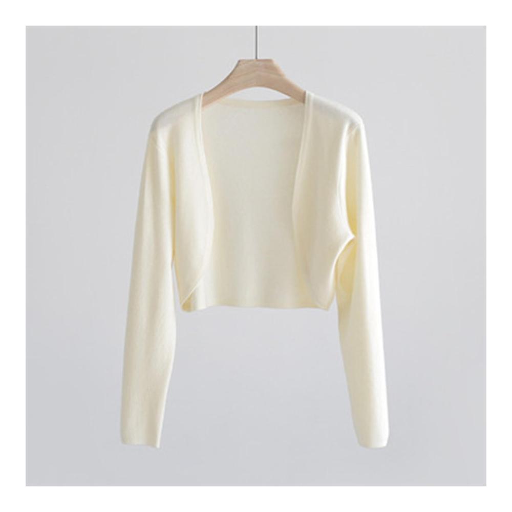 Elegante Strickjacke für Damen Leichte Eis-Seidenjacke mit Schal perfekt für klimatisierte Räume. Kombinierbar mit Unterkleid (Beige