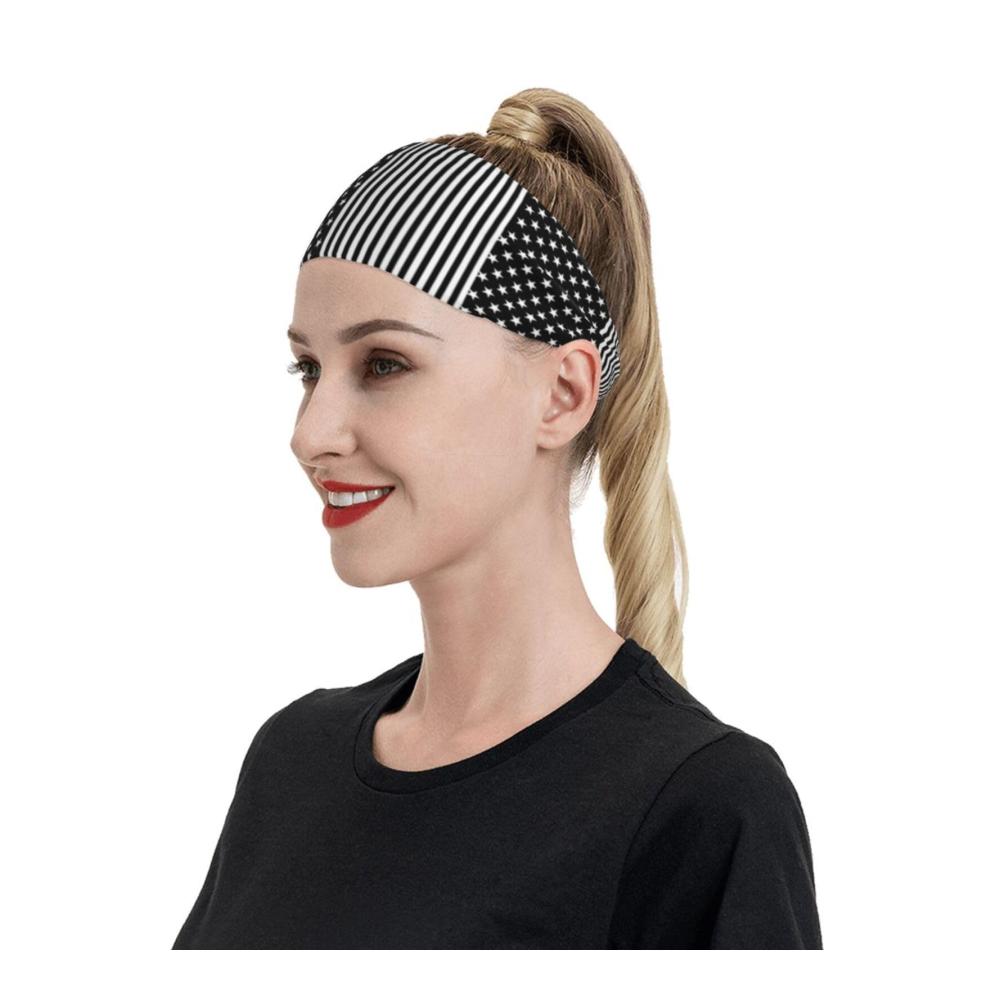 Elastisches Sport- und Fitnessband mit US-Flagge für Damen und Herren ideal für Laufen Wandern Angeln Yoga schwarz-weiß