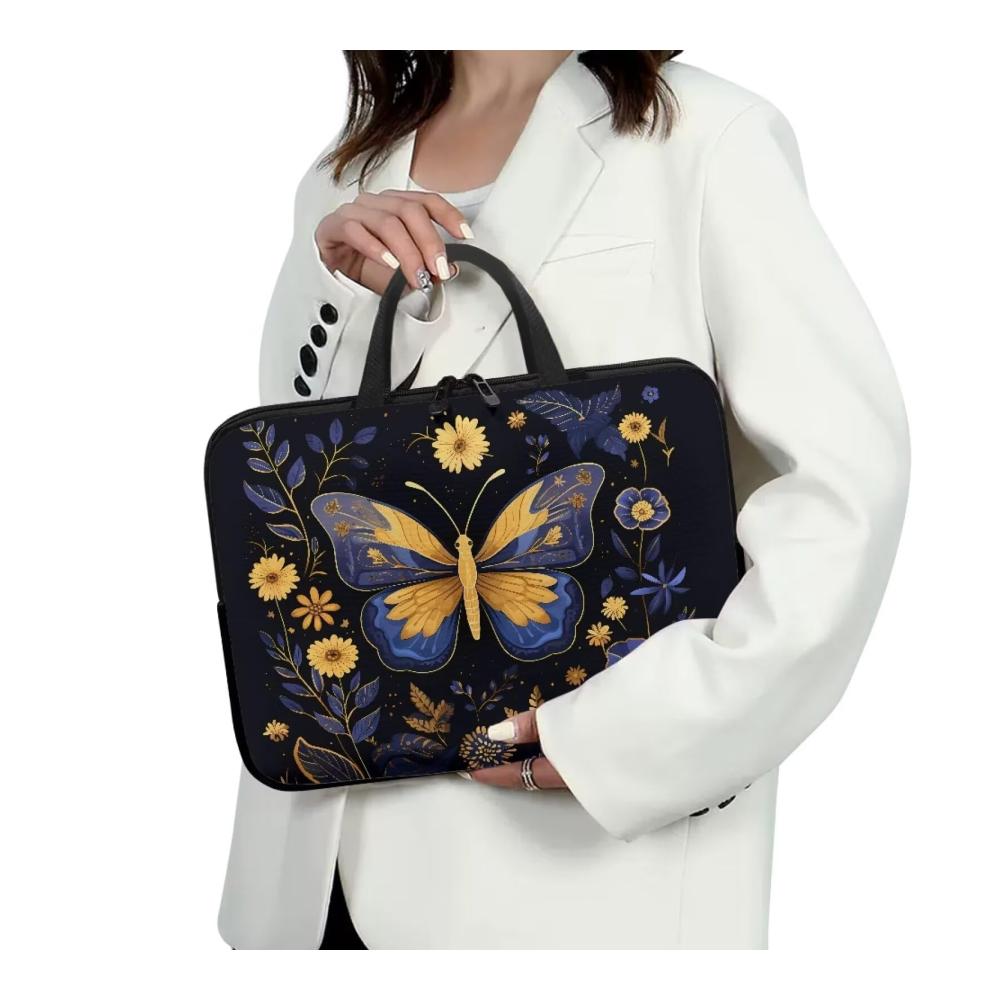 Stilvolle Aktentaschen Laptop-Kurier- und Schultertaschen für Damen und Herren 254-432 cm (10-17 Zoll) Cottagecore Retro Design mit Farnen Blumen und Schmetterlingen 15 Zoll