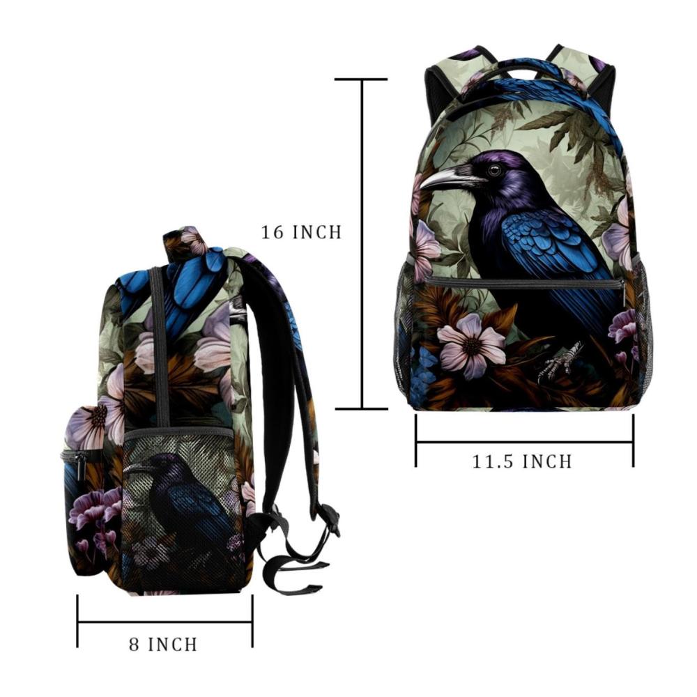 Entzückender Kinderrucksack Lässiger Krähenblumen-Rucksack in Violett für Schule und Freizeit - Leicht geräumig mit Hauptfach 2 Seitentaschen und integriertem Organizer! Premium-Qualität