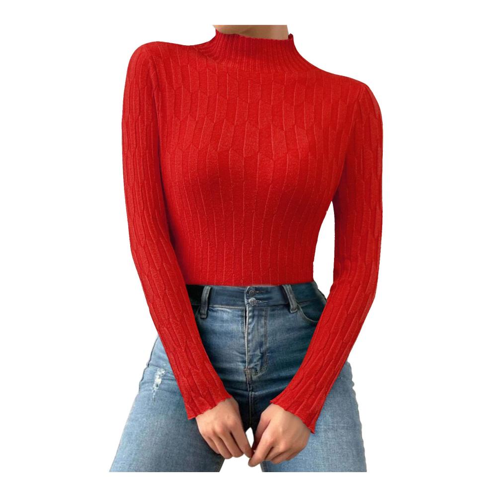 Damen Pullover mit Rollkragen Langarm Slim Fit Komfortabel Strick Basic Rolli Einfarbig Hoher Kragen T-Shirt für Herbst Winter 2023