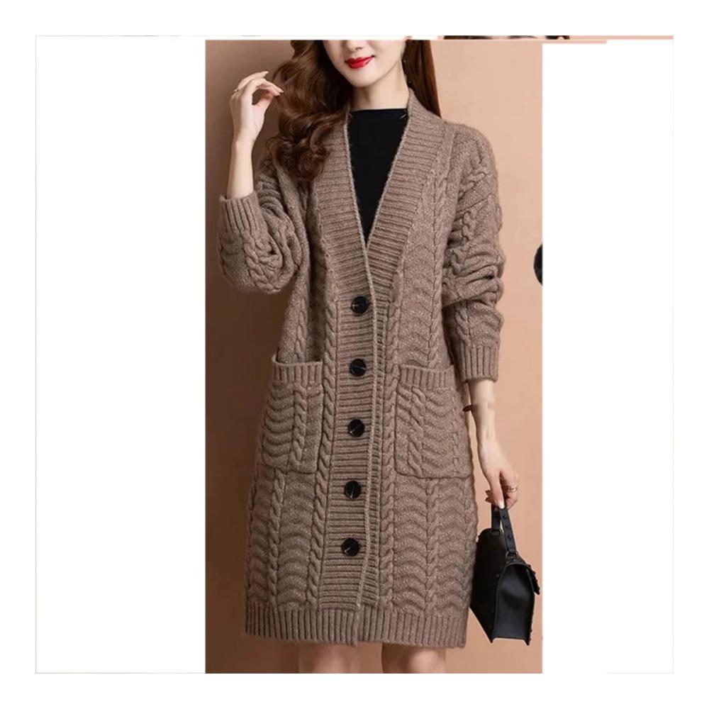 Damen Lockerer Grobstrick Offener Strickmantel mittellang Übergangsjacke Strickpullover Pullovermantel Damenpullover Warme Winterstrickjacke Strickcardigan Herbstmantel Strickpulli