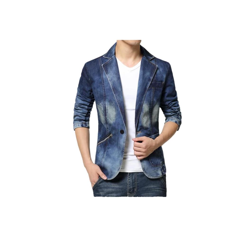 Schicke Herren Jeans-Anzugjacke mit schmalem Schnitt und Einknopf-Design Jeanshemd Herren-Sakko mit Denim-Optik lässiger Blazer für Herren
