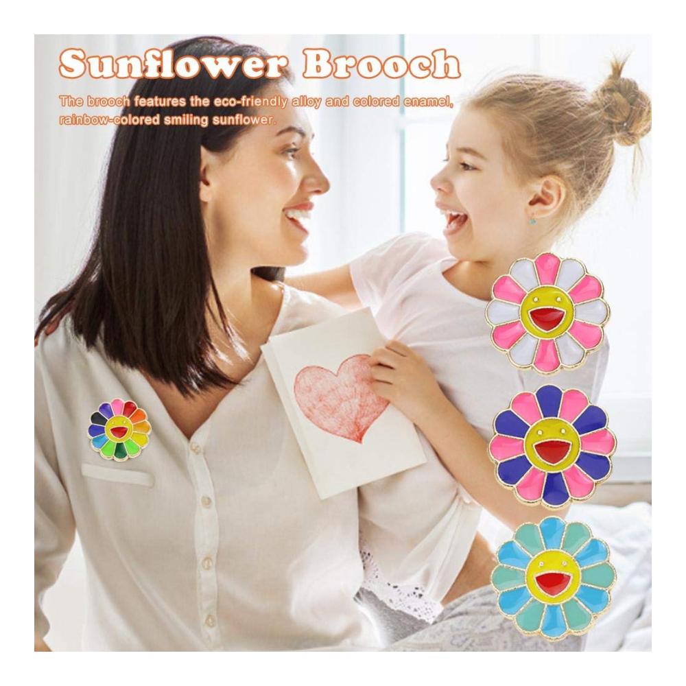 Elegante Broschen & Anstecknadeln Takashi Murakami Happy Flower Plüsch Strap Badge - Regenbogen Tasche Blumen Brosche - Mode Emaille Pins - Lächelnde Sonnenblumen für stilvolle Männer & Frauen