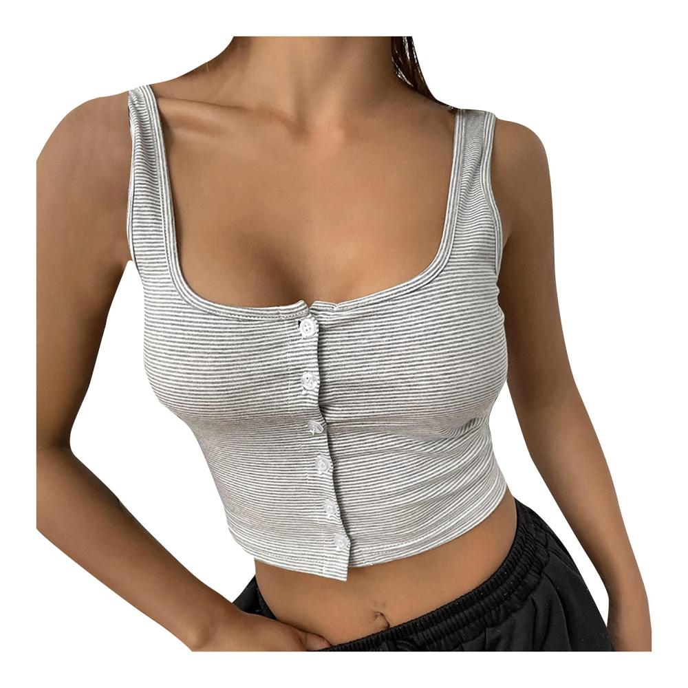 Damen Ringel Tanktops Damen ÄRmellos Lässige Workout T-Shirts Top Sommer Freizeit Geeignet Mit Schnallenbasis