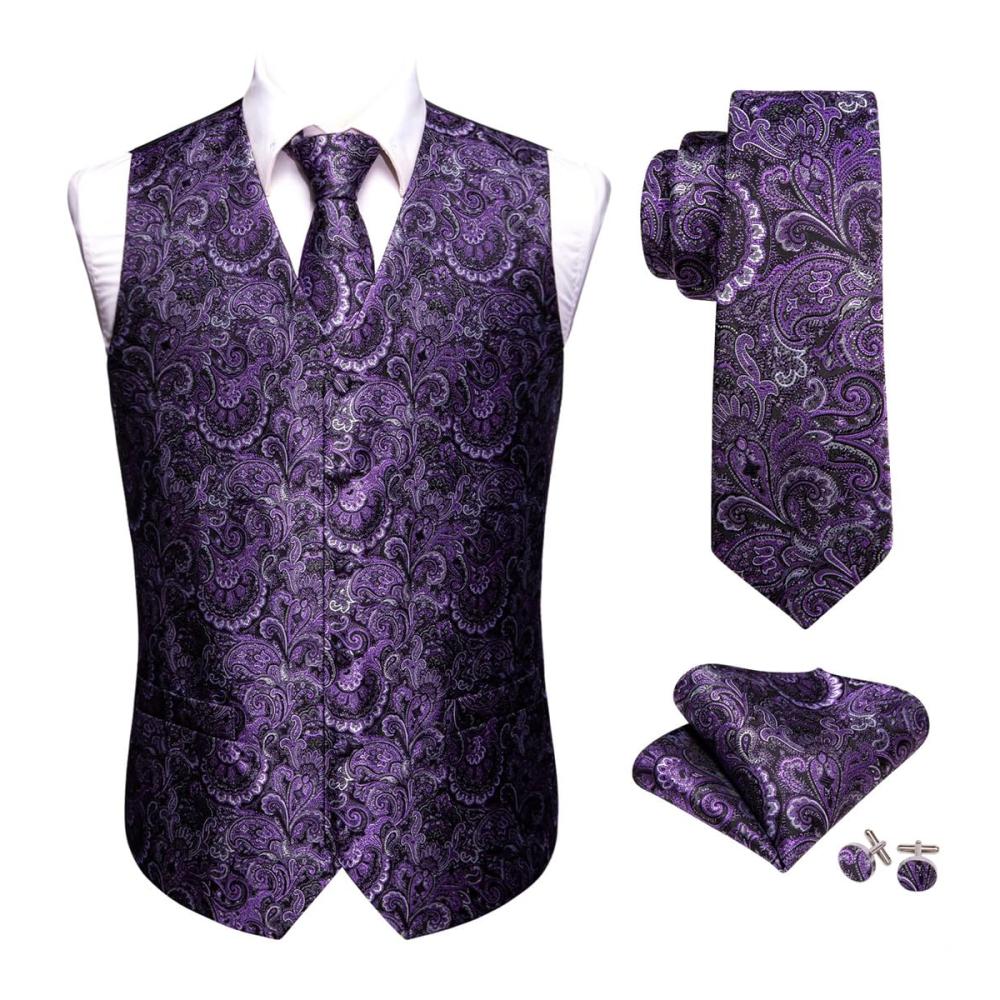 Klassische Floral Jacquard Seidenweste mit Einstecktuch - Perfekt für Party & Hochzeit! Elegant gestylt mit passender Krawatte. Exquisite Herrenmode-Set für besondere Anlässe. Jetzt zugreifen