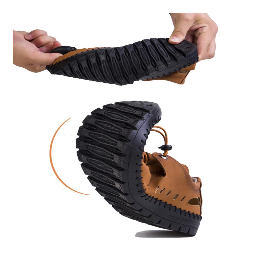 Entdecke den ultimativen Sommerkomfort Elegante Aviator Leder Sandalen für Herren geschlossene Zehen weiche Sohle rutschfest und atmungsaktiv. Ideal für Strandspaziergänge! (Braun Größe 43